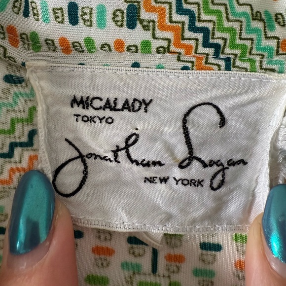 Vintage Jonathan Logan Micalady Tokyo Elegant Green Patterned Dress. - Picture 3 of 6